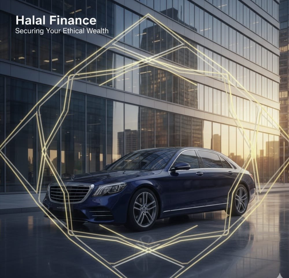 Halal finance cars options in UK and Europe: Modern Islamic banking solutions for Sharia-compliant vehicle purchase through Murabaha or Ijara models.
