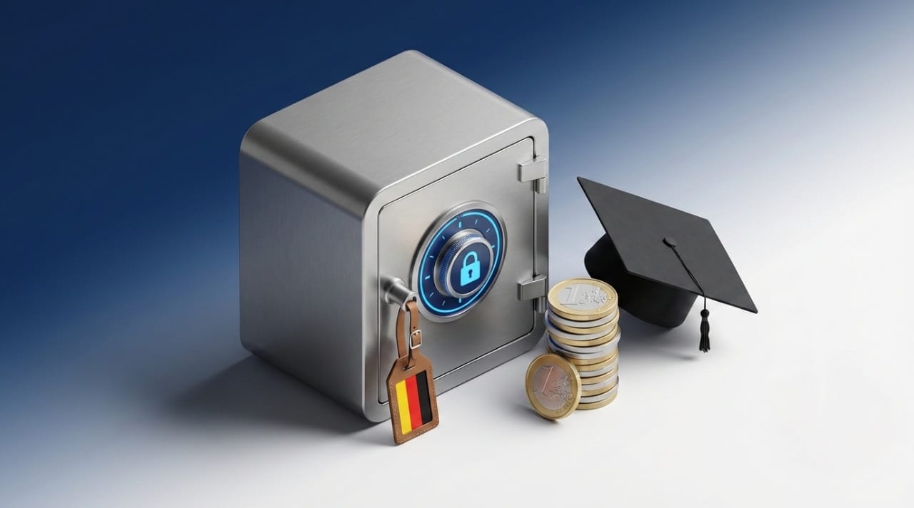Blocked Account in Germany 2026 safe vault illustration for student visa