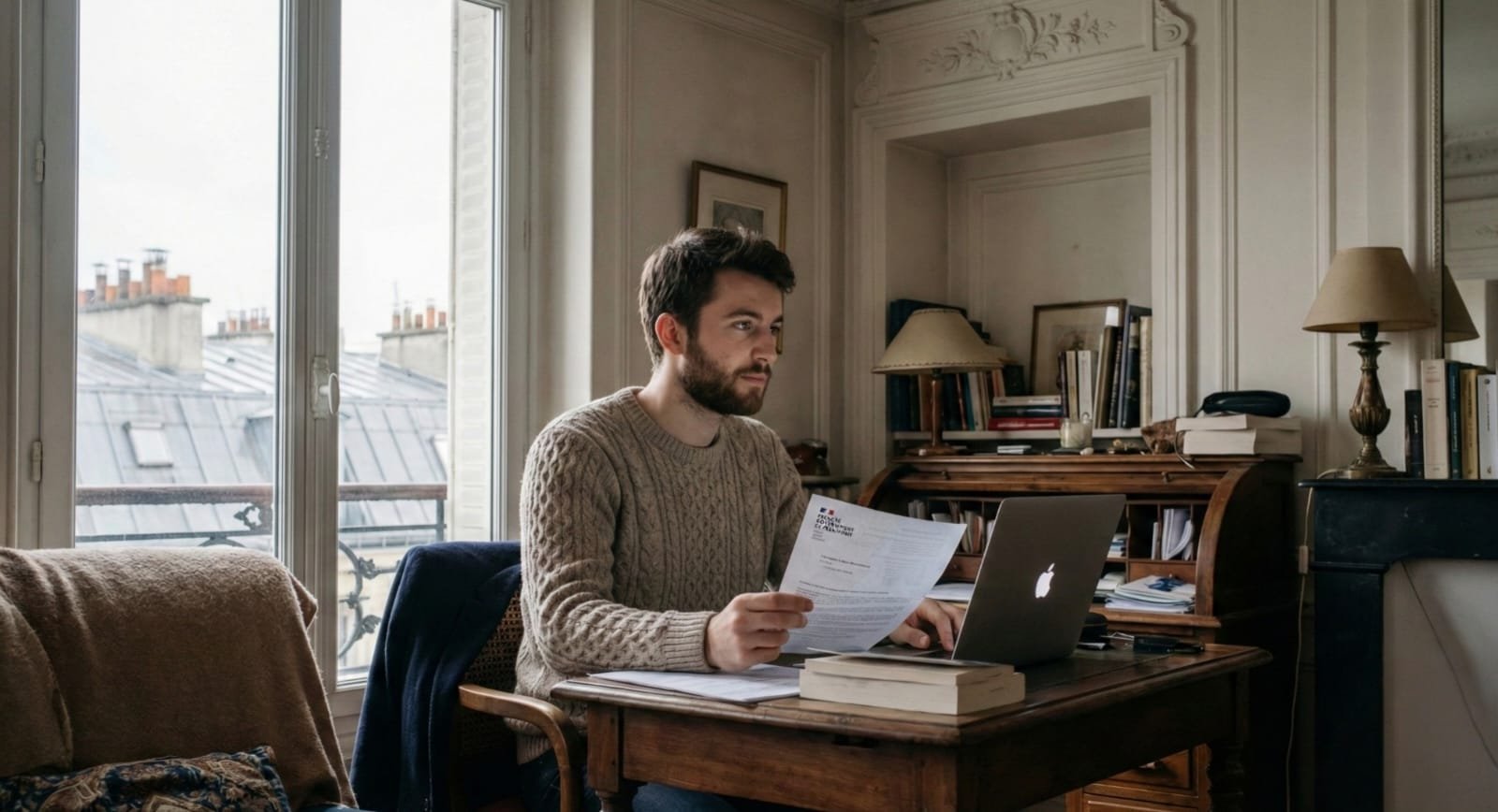 International student in Paris apartment applying for CAF in France housing aid online