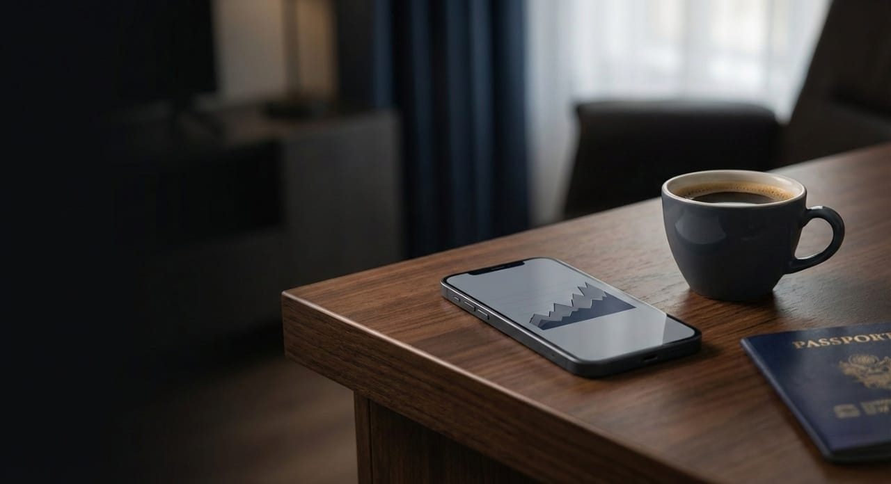 Expat investor analyzing stock charts on a smartphone to choose between scalable capital or trade republic in Germany.