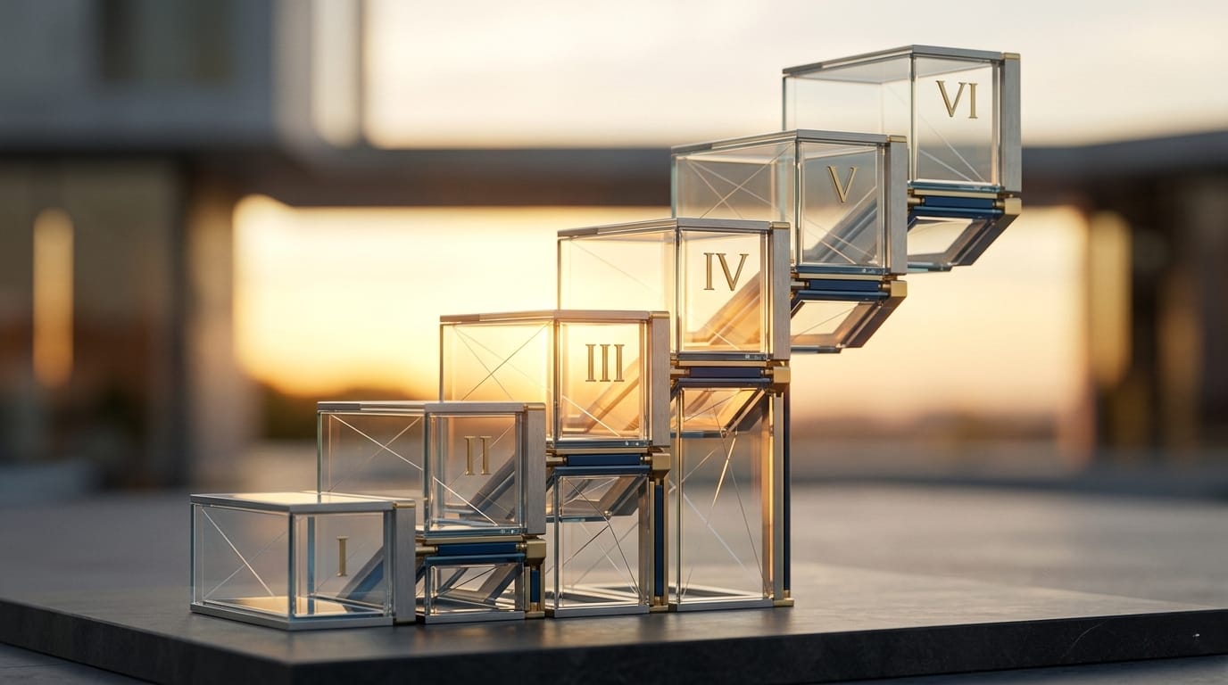Abstract glass blocks numbered I to VI representing the 6 tax classes in Germany.